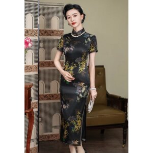 High Quality Chinese Women’s High-End Black Bamboo National Style New Real Silk Cheongsam