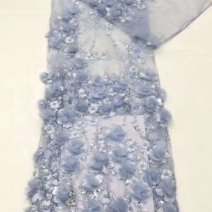 African 3D Flower Lace Fabric 5 Yards 2024 High Quality With Sequins Embroidered French Nigerian Beads Lace Fabric For Wedding