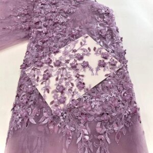 Purple Elegant Lace Fabric New Arrivals French Lace Fabric Quality 2025 Luxury Beaded Lace Fabric for Nigeria Party Dress Q317-1
