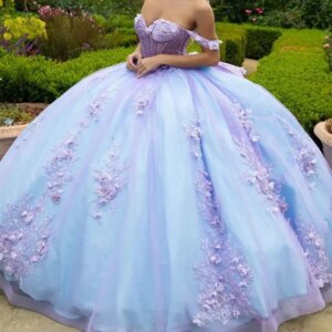 Customized Lavanda Shiny Quinceanera Dresses Ball Gown Off Shoulder Sky Blue Lining Appliques Beads Sweet 16 Dress Vestidos 15