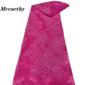 Latest African 3D Flower Lace Fabric Embroidery French Mesh Lace Fabric With Beads Groom Nigerian Tulle Lace For Party Dress