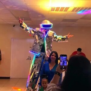 Hand Sewn LED Stilts Walker Mirror Costume Man Show Suit Stage Performance Dress Snow Costume Silver Golden Color