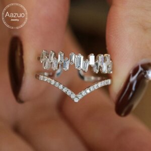 Aazuo Real Jewerly 18K White Gold Real Natural Diamond 0.40ct Luxury V Shape Rings Upscale Trendy Senior Party Fine Jewelry