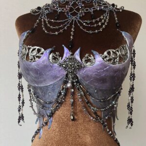 Purple 3D Printed Corset Unrestrained Sea Demon Top Amethyst Beaded Fish Tail Chest (without Necklace) Nightclub Wear Corset