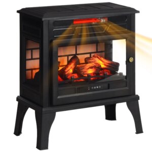 Electric Fireplace Stove, 24″ Freestanding Electric Fireplace Heater with Remote, Realistic 3D Flame Effect, Thermostat
