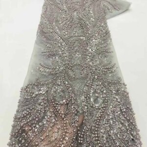 Wholesale African Heavy Beaded Lace Fabric 2025 High Quality Nigerian Luxury Sequin Lace French Tulle Fabric for Party Dress,