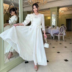 Customized Organza Flower Draped Pleat Ruched Prom A-line O-Neck Bespoke Occasion Gown Midi Dresses Sexy Casual