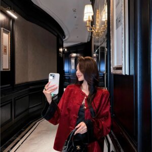 New Chinese acetate satin jacquard coat women loose style improved blouse