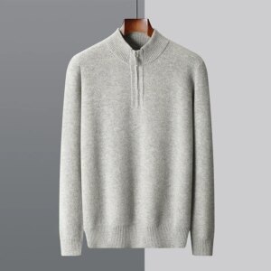 Wholesale custom 100% cashmere cardigan men’s stand collar pure cashmere zipper jacket men’s thick wool sweater