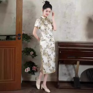 High-End Quality Real Silk Cheongsam Qipao Retro Improved Dress Chinese Dress