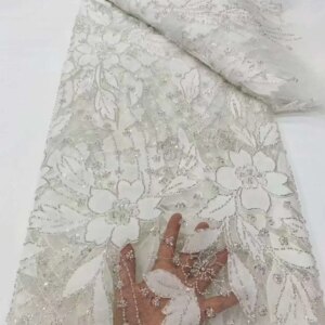 2024 Latest Delicate Elegant Best Quality Soft Embroidered Beaded Tube Lace With Stones fabric For Wedding Party Dress DP