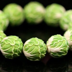 Natural Antler Plate Bracelet Carved Cabbage Baicai Buddha Beads for Men and Women Colorful Green Bracelet Cultural Play Jewelry