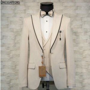 Champagne Elegant Formal Men Business Occasion Tuxedos Grooms Wedding Party Prom Male Suit 3 Piece Set Blazer Vest Pants