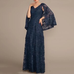 Customized A-Line Prom Dresses Floor-Length Sleeveless V-Neck Evening Dresses Fashion Lace Sequined Stole Simple Draped