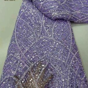 African Light Luxury Tulle Lace Fabric 2025 New High Quality Nigerian Sequins Beads Tulle Lace Fabric For Sewing Wedding Dress