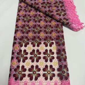 African Lace Fabric 2024 High Quality French PInk Lace Nigerian Cord Lace Fabrics With Stones For Sew Party Dresses 5 Yards