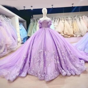 Customized Lilac Quinceanera Dresses Ball Gown For Sweet Applique Lace Beads Tull Vestidos De XV Años Birthday Party Dress