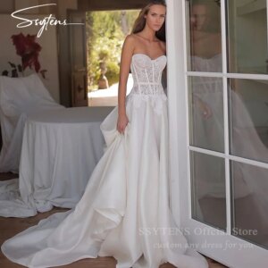 SSYTENS Luxury lvory Satin Wedding Dresses Lace Sweetheart A Line Bridal Gowns Women Elegant Tight Civil Bride Dress Customized