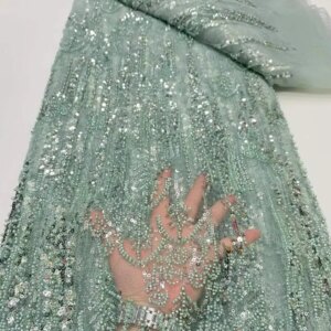 2025 New African French Nigerian High End Lace Fabric With Beads Sequins Mesh for Embroidery Wedding Party Bride Sewing Dress