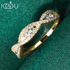 Solid 10K Yellow Gold Wedding Rings for Women Vintage Twist 0.57CTW D Color Round Moissanite Engagement Band Jewelry Certificate