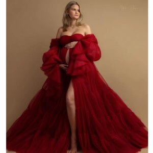 Dark Red Maternity Dress for Women Plus Size Pregnant Photoshoot Vestidos De Noche Customized Pregnancy Slit Baby Shower Gowns