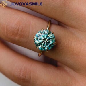 JOVOVASMILE Moissanite Engagement Rings 4 Carat 10mm Round Brilliant Fancy Green Blue Moissanite 18k Gold 6-Prong Fine Jewelry