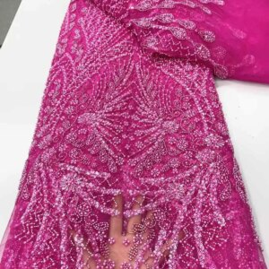 Luxury African Lace Fabric 2025 High Quality Sequins Beads Lace Fabrics For Nigerian Wedding Dresses French Tulle Lace Fabric ZX