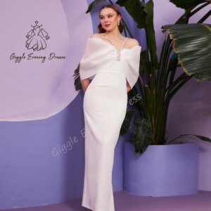 Giggle Luxury Party Dress Customized V-Neck Fashion Beads Crepe Straight elegant Formal Saudi evening gala dress for women 2024