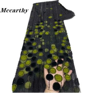 Luxury African Sequins Beaded Lace Fabric 2025 High Quality Lace 5 Yards Gold French Lace Fabric Nigerian Lace Fabrics Party