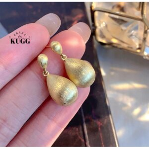 KUGG 100% 18K Yellow Gold Earrings Shiny Elegant Style Water Drop Shape Exquisite Drop Earrings for Women High Wedding Jewelry