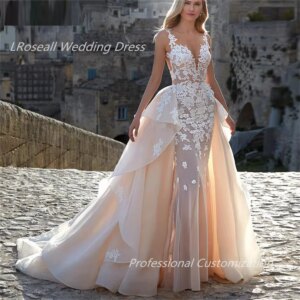 LRosella V-Neck Floor-Length A-line Long sleeve Wedding Dresses, Tulle Lace Appliques,Exquisite, Elegant, Luxury, فساتي2024