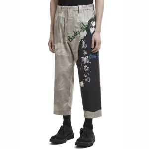 YOJI OOAK original design dark series of niche oil painting loose cotton cargo pants printed gray casual pants