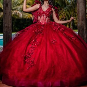 Red Quinceanera Dresses Off The Shoulder Applique Lace Beads Bow Tulle Vestidos De 15 Anos Sweet 16 Dress