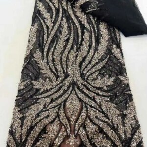 2025 New Design Sequin Design Tulle Lace Fabric African Embroidery Lace Fabric Heavy Beaded Lace Fabric For Women Wedding Dress