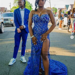 Sexy Side Slit Mermaid Prom Dress Sparkly Crystal Rhinestones Lace Bead Birthday Evening Gown Customized Party robes de soirée