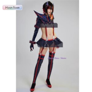 Matoi Ryuuko Women’s Kill La Kill Cosplay Costume Hollow Bodysuit Top and Skirt with Panty and Gloves Halloween