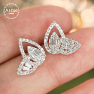 Aazuo Real Jewelry 18K White Gold Real Diamond 0.50ct Butterfly Stud Earrings Gifted For Women Advanced Wedding Party Au750