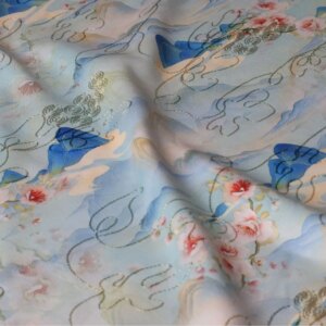 National Style Thousand-Li Landscape Tuyun Pearl Embroidery Printing Fabric Ink Rhyme Gambiered Guangdong Cloth High-End Retro