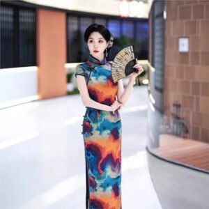 New cheongsam Chinese style elegant temperament long performance dress
