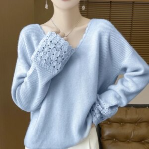 Women’s Hollow-out Cuff Wool Sweater New Manufacturers Strictly Choose Personalized Design Loose Sweater