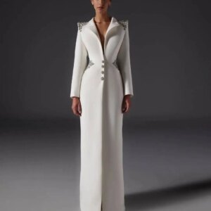 Customized High Quality Jersey Buttons Crystal Evening Dresses Modern Long Sleeves Celebrity Gowns Custom Size Prom Dr