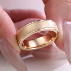 Provence 18K Yellow Gold Wedding Band Milgrain Brushed Gold Men Women’s Band Ring Jewelry Personalized Gift
