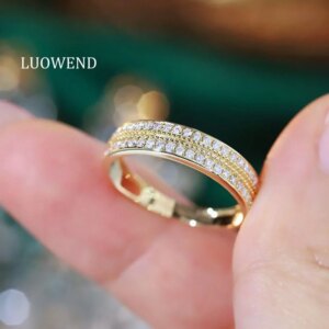 LUOWEND 100% 18K Yellow Gold Rings Fashion Classic Design Real Natural Diamond Engagement Ring for Women High Wedding Jewelry