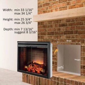 Insert with Fire Crackling Sound, Glass Door and Mesh Screen, 750/1500W, Black, 33 116 Inches Wide