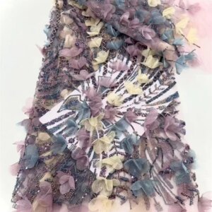 2025 Latest African 3D Flower Lace Fabric Dubai Sequins Tulle Lace Fabric Embroidered Applique Nigerian Fabric for Sewing shit