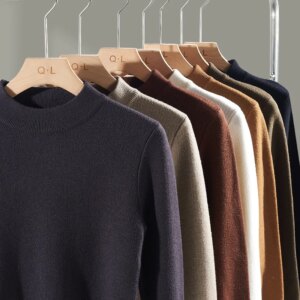 Sweater men’s autumn and winter new fleece thickened mid-neck semi-turtleneck men’s high-end popular custom bottoming shirt tide