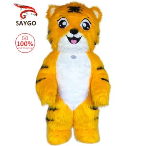 SAYGO Inflatable Tiger Cute Furry Plush Bear Mascot Costume Fursuit Family Promotion Halloween Cosplay Party Dress Animal Adult