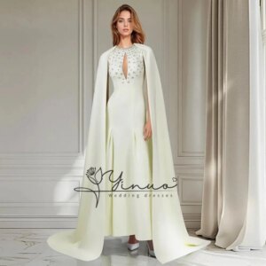 Custom Prom Dress Round Neck Long Sleeves Rhinestones Crystal Mermaid Party Gown for Woman Saudi Arab Formal Evening Dresses