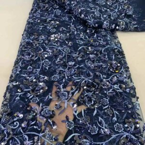 2025 New African French Nigerian High End Lace Fabric With Beads Sequins Mesh for Embroidery Wedding Party Bride Sewing Dress