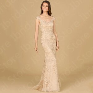 Exquisite Champagne Mother Gowns for Wedding Women Mermaid Mother of the Groom Dress Cap Sleeves Wedding Party Dresses Lace 2024